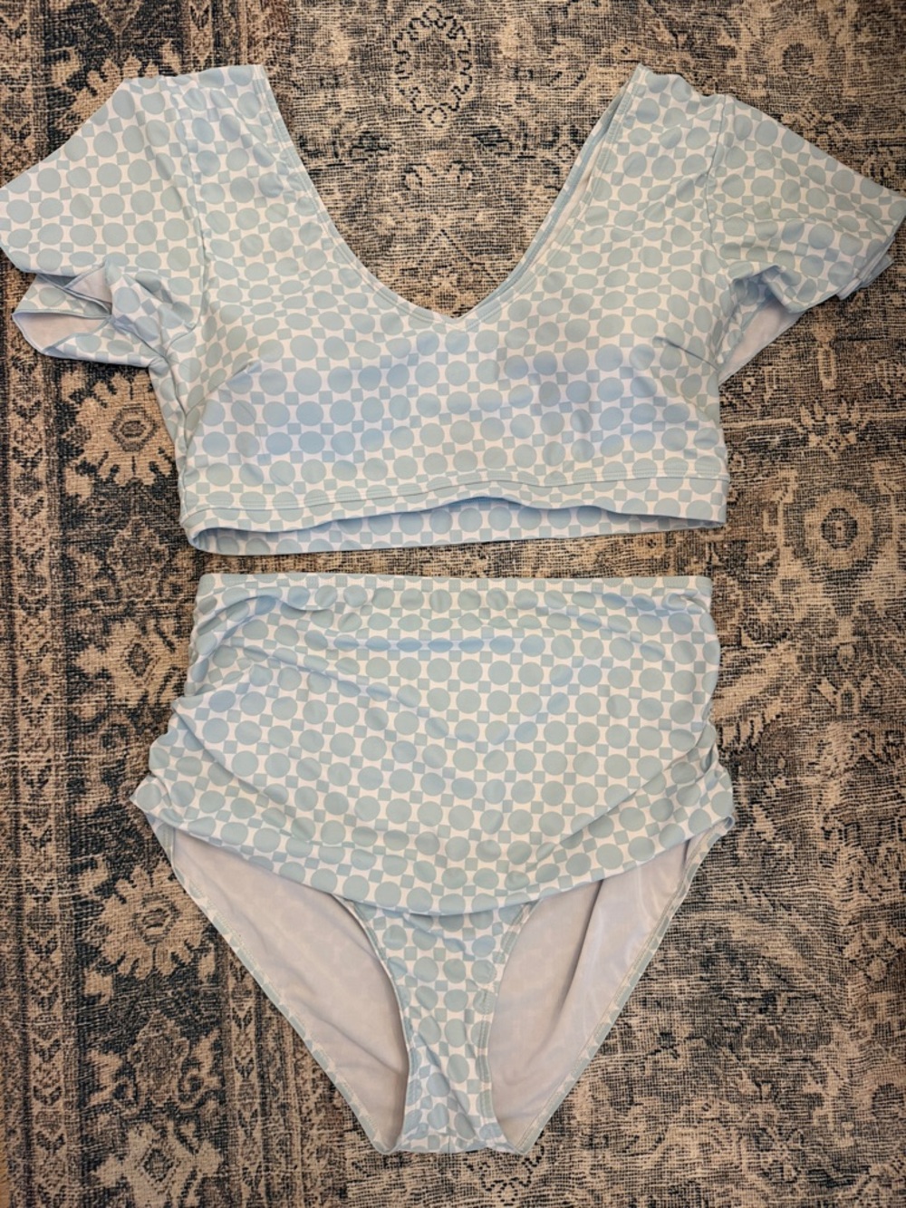 Light Blue Polka Dot Two-Piece Swimsuit Set
